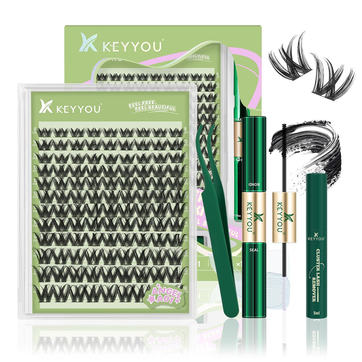 Kit de clusters de cils Angel A01 de KEYYOU avec pince et produits
