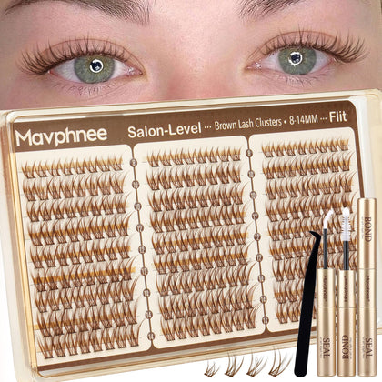 Kit de Clusters de Cils Bruns Mavphnee avec pince et colle