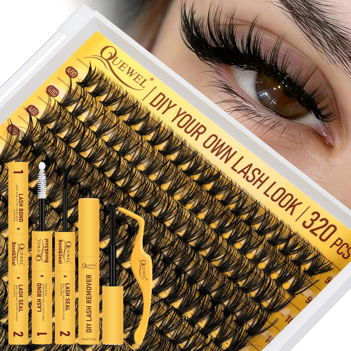 Kit de Clusters de Cils QUEWEL 320 Pcs 40D vue avant