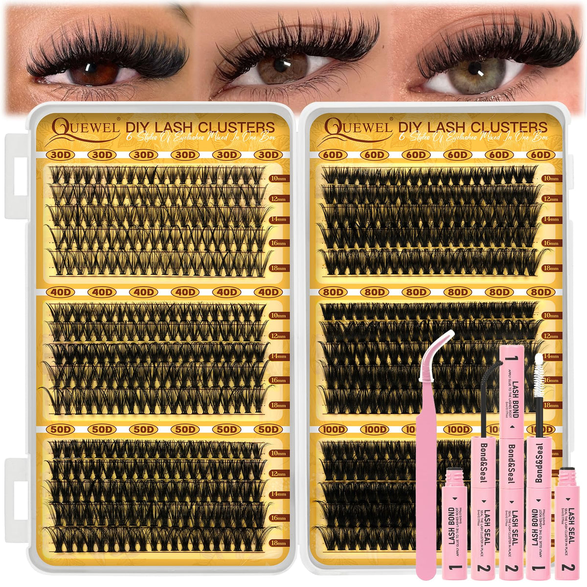 Kit de Clusters de Cils QUEWEL 580PCS avec accessoires