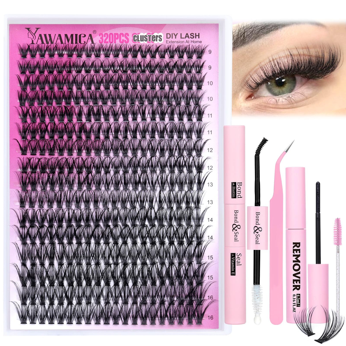 Kit de Clusters de Cils Yawamica avec 320 cils D Curly