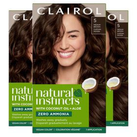 Kit de coloration cheveux Clairol 5 Marron Moyen, crème colorante et accessoires