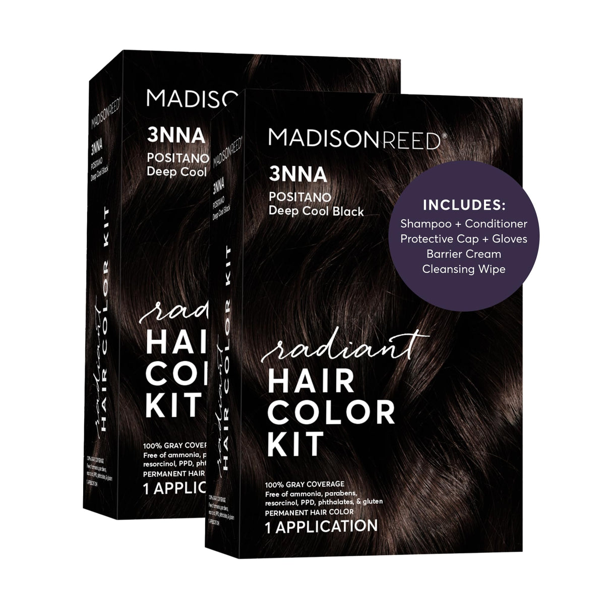 Kit de Coloration Madison Reed 3NNA Brun Noir Froid vue avant avec tous les accessoires