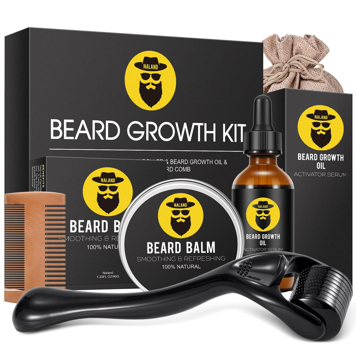 Kit de croissance de barbe Naland avec huile et baume