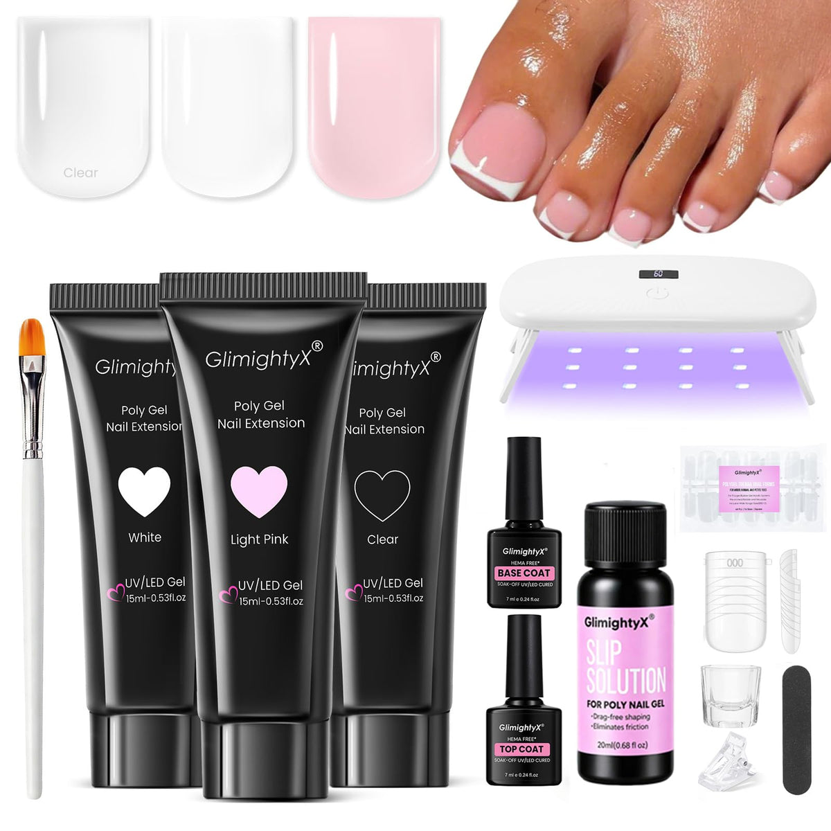 Kit de démarrage Polygel GlimightyX avec lampe UV et accessoires