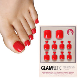 Kit de faux ongles de pieds Glamnetic 32 pièces couleur rouge brillant