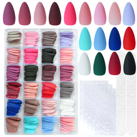 Kit de faux ongles press on en forme d'amande avec 24 couleurs mat