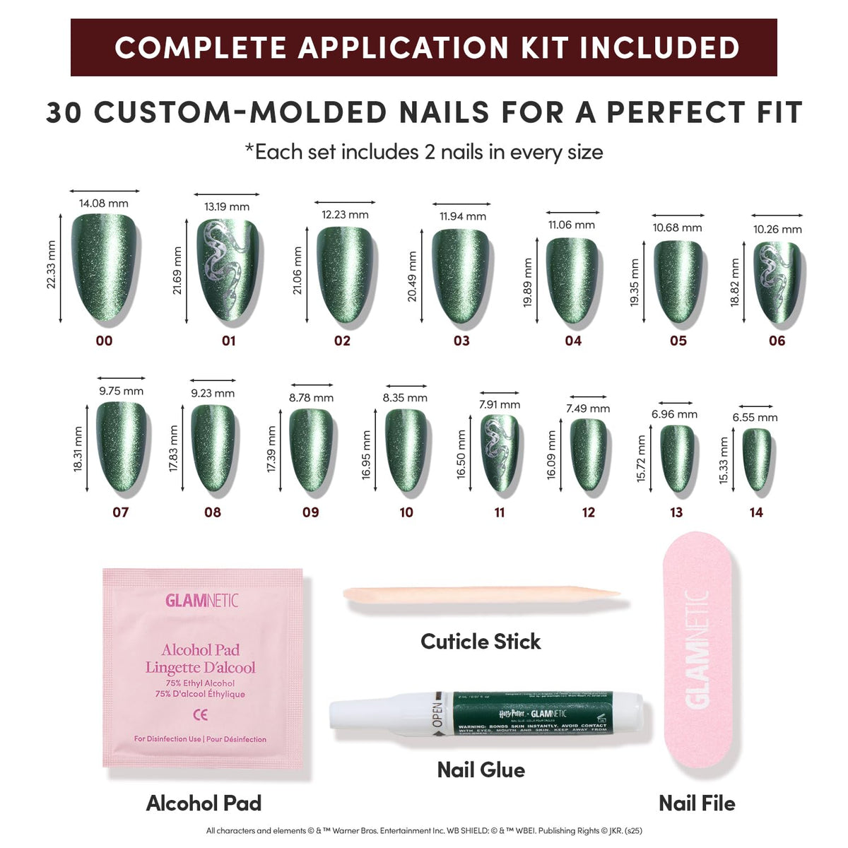 Kit de faux ongles Slytherin avec accessoires inclus