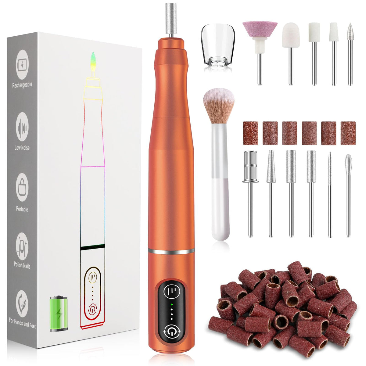 Kit de fraise à ongles TUOBEO vue de face avec accessoires inclus