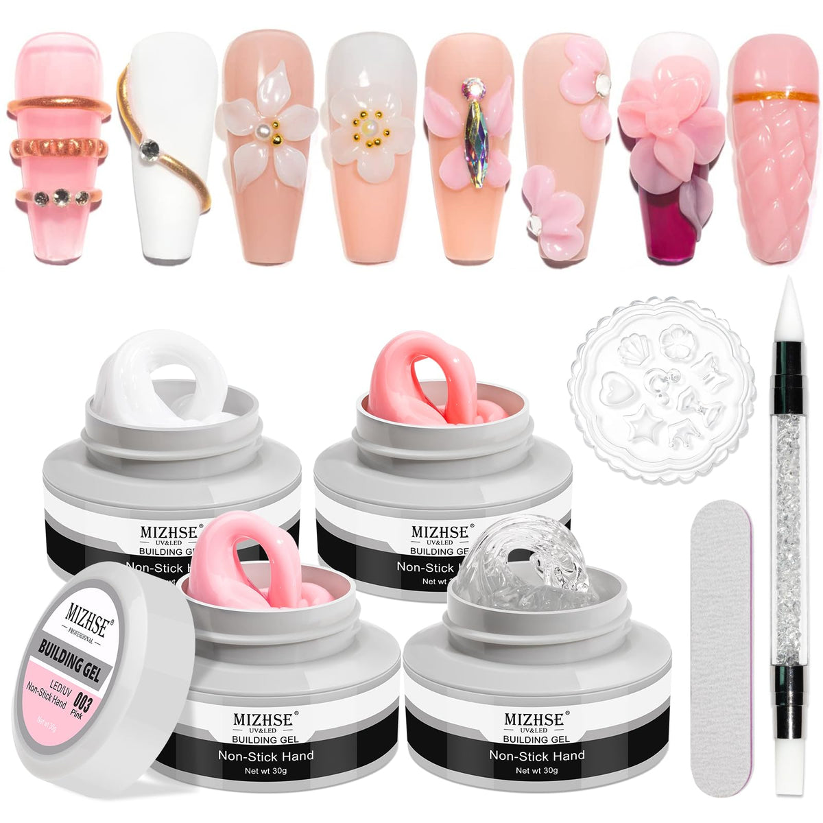 Kit de gel à ongles MIZHSE 3D avec 4 pots de gel de 30 g