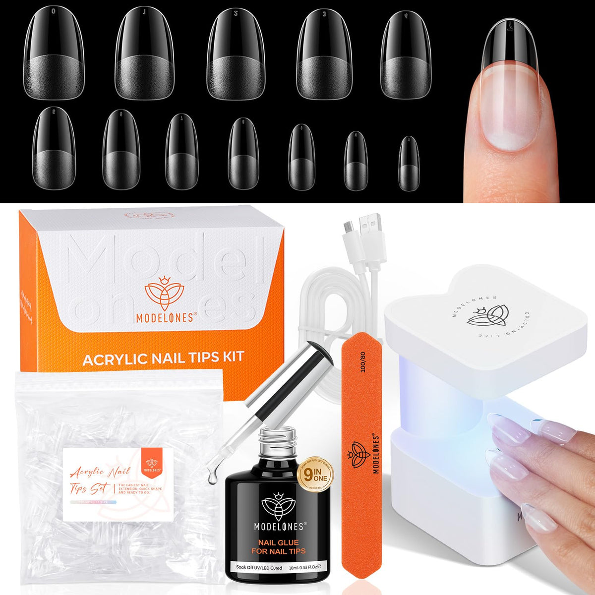 Kit de Gel à Ongles modelones avec adhésif et pointes d'ongles ovales