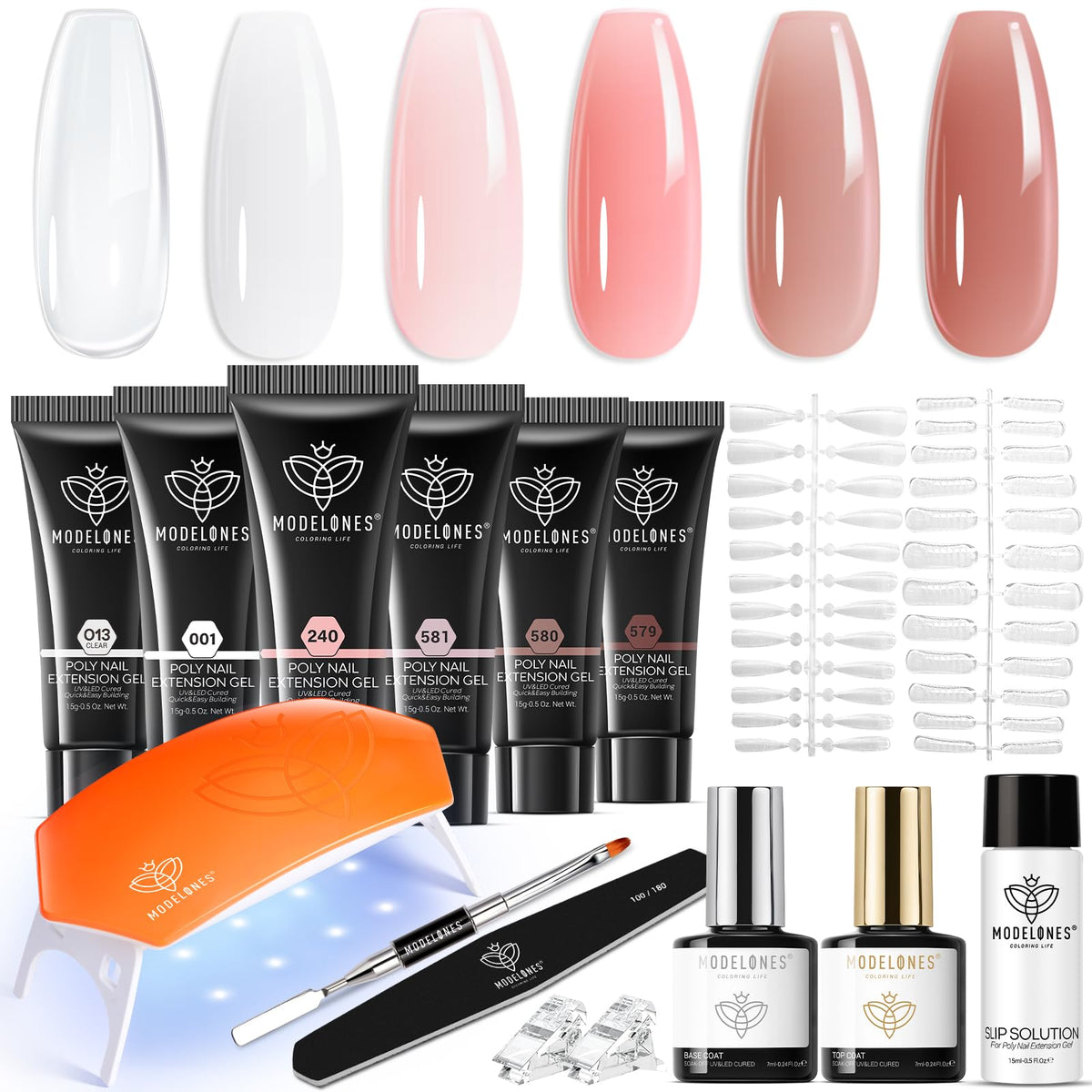 Kit de Gel Poly modelones avec 6 couleurs et lampe 8W vue de face