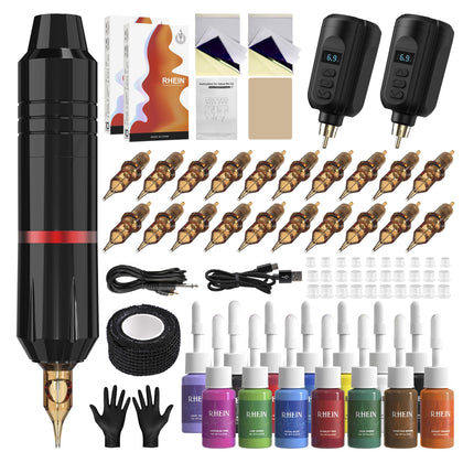 Kit de machine à tatouer sans fil RHEIN avec accessoires et encre