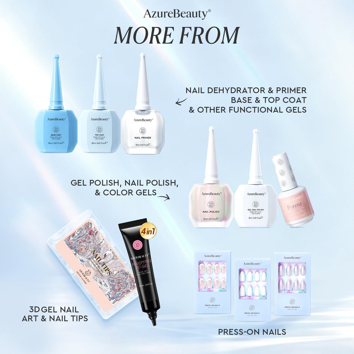 Kit de manucure avec le Gel de Base et Top Coat AZUREBEAUTY