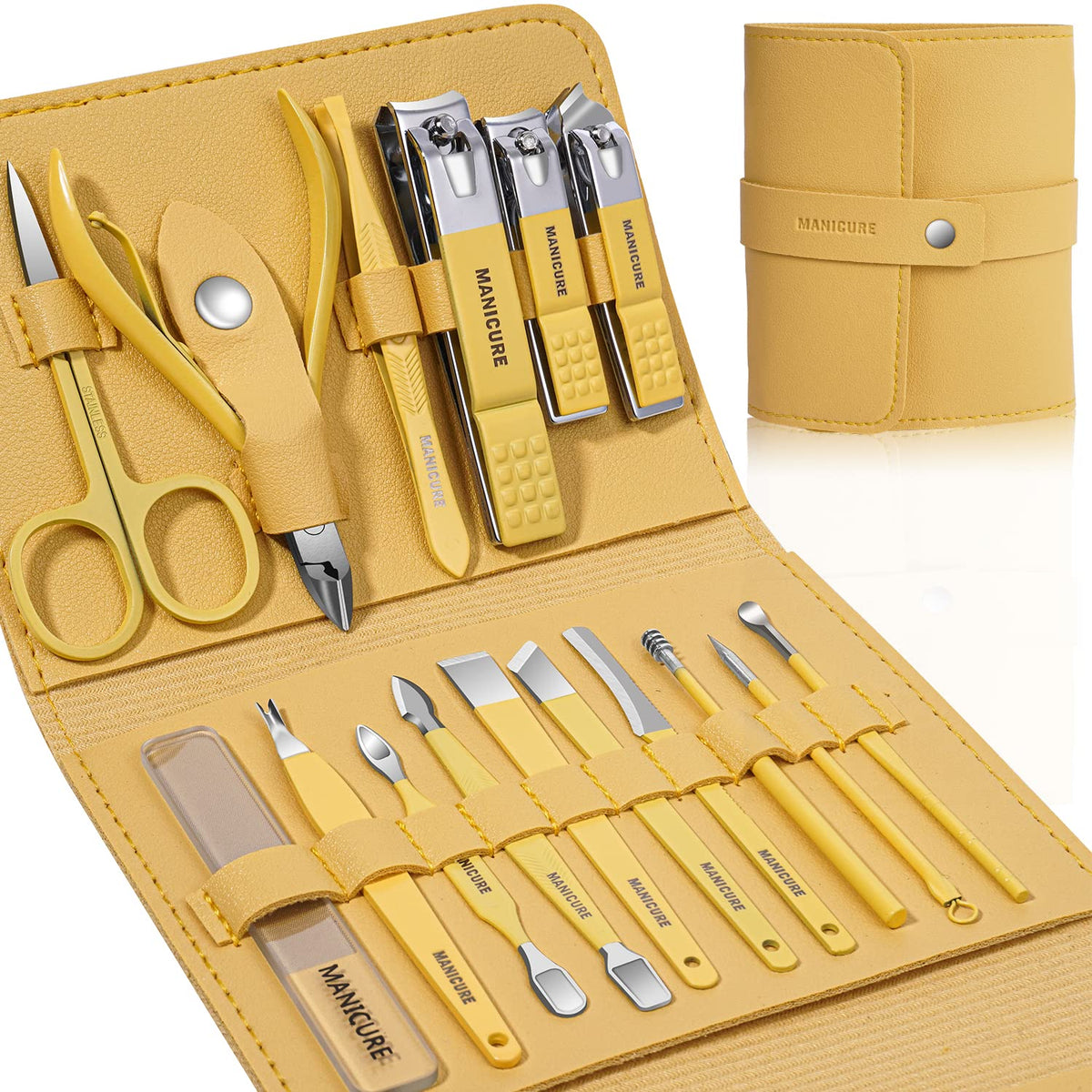 Kit de manucure Leipple 16 outils en acier inoxydable, vue frontale