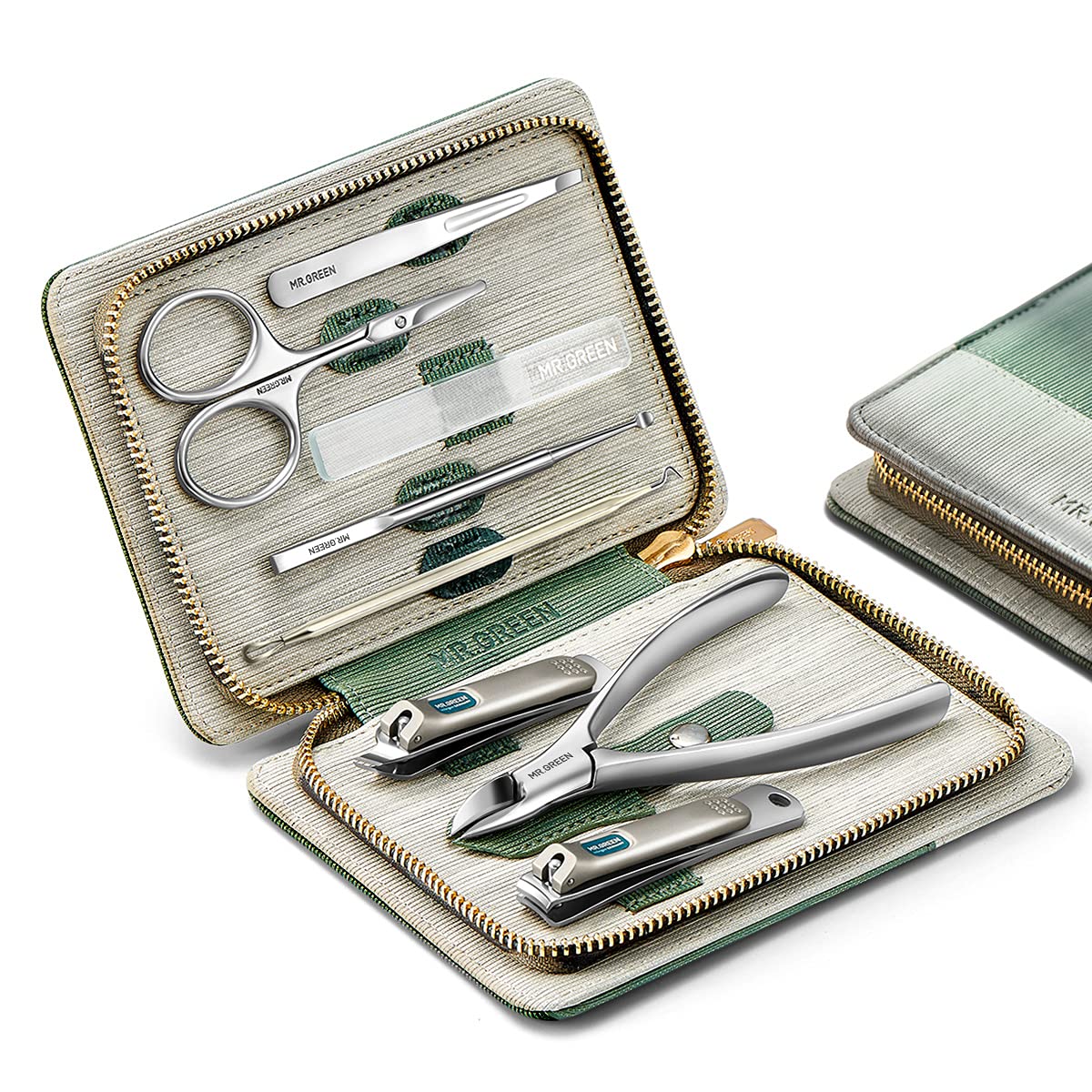 Kit de manucure MR.GREEN 8 en 1 avec étui en cuir PU vert