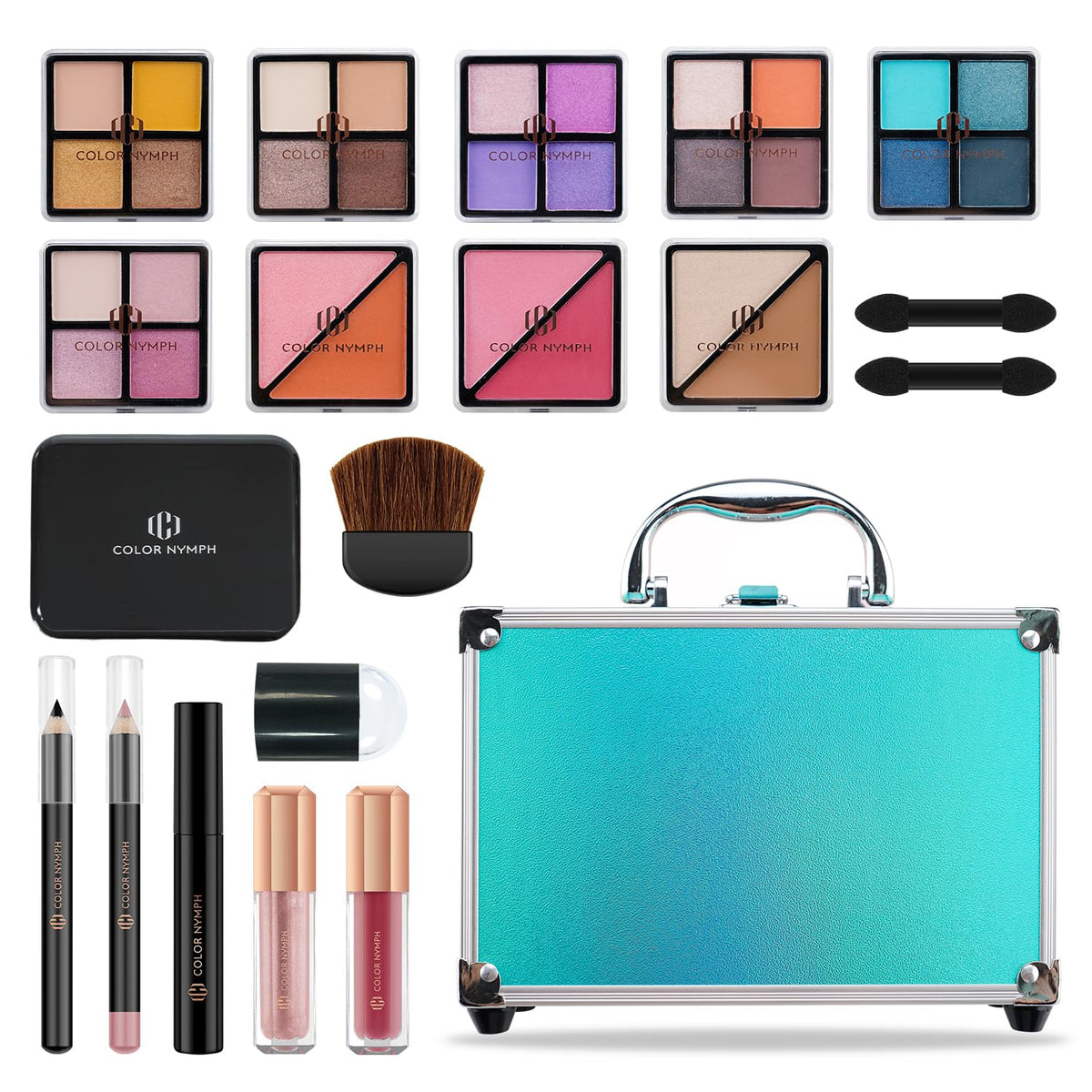 Kit de maquillage Color Nymph avec ombres à paupières et accessoires, vue de face