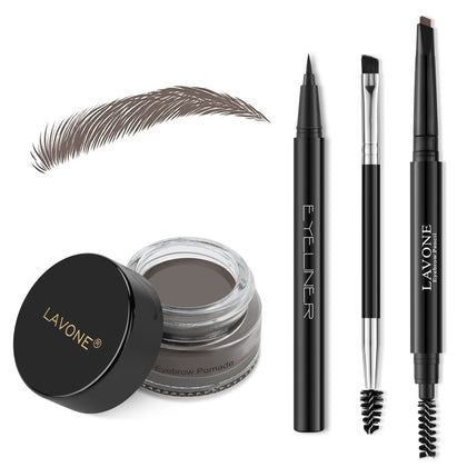 Kit de maquillage pour sourcils LAVONE avec crayon et poudre, couleur Ebony
