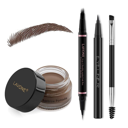 Kit de maquillage sourcils LAVONE avec crayon brun foncé et pomade