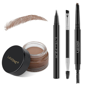 Kit de maquillage sourcils LAVONE avec crayon, pommade et eyeliner noir