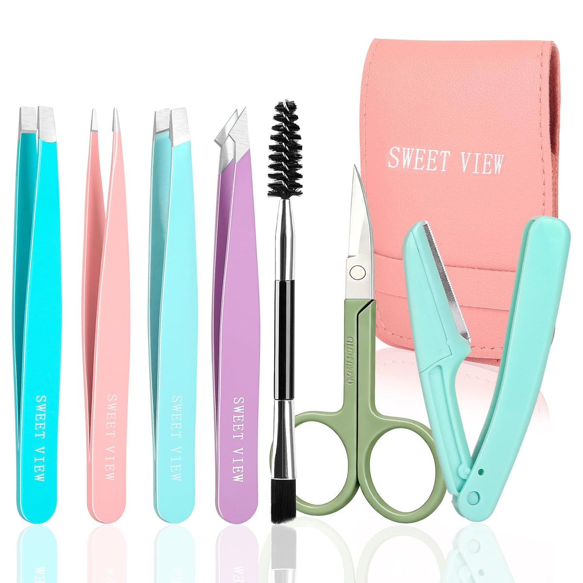 Kit de pinces à épiler SWEET VIEW avec 7 pièces dans une poche en cuir
