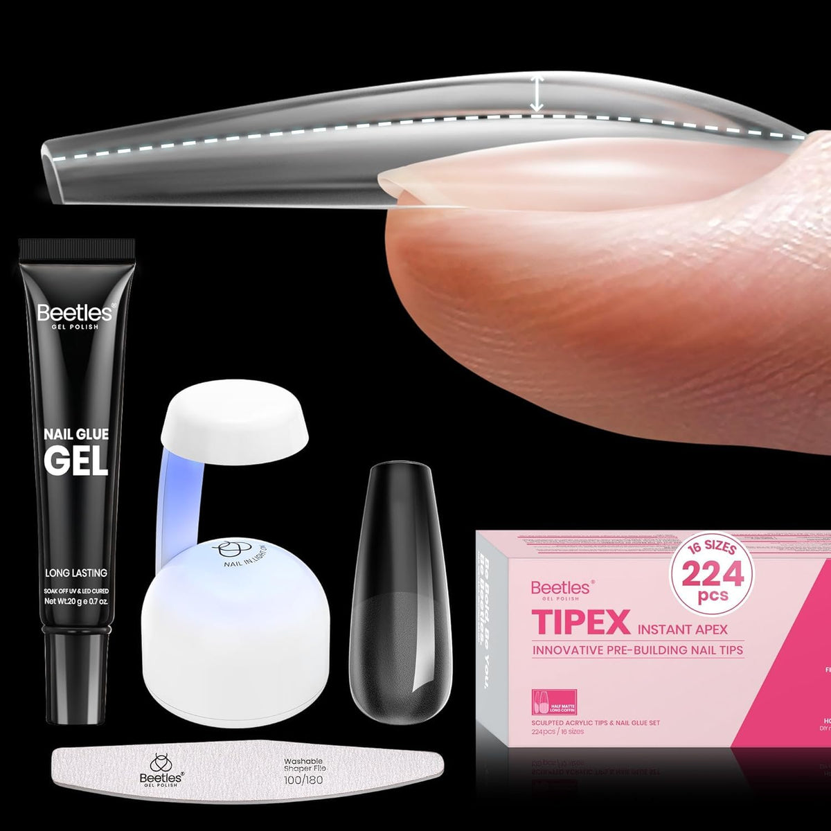 Kit de pointes d'ongles beetles Gel Polish 224pcs avec lampe UV