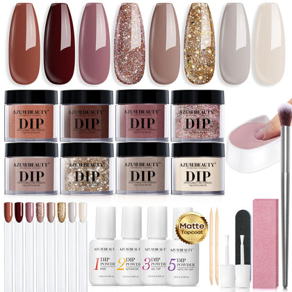 Kit de poudre à ongles AZUREBEAUTY avec 8 couleurs et accessoires