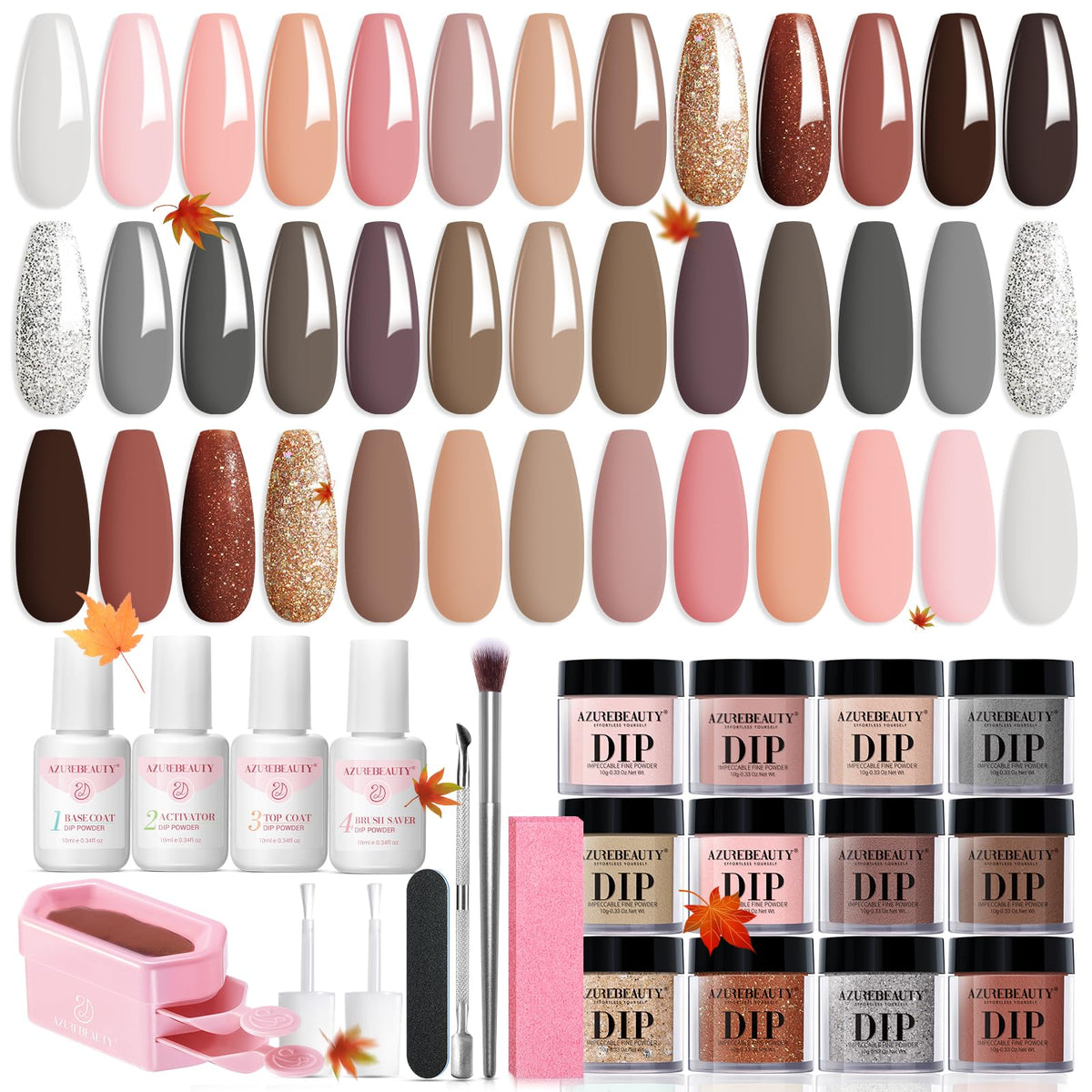 Kit de Poudres à Ongles AZUREBEAUTY avec 20 couleurs différentes