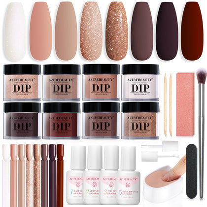 Kit de poudres à ongles AZUREBEAUTY avec 8 couleurs et accessoires