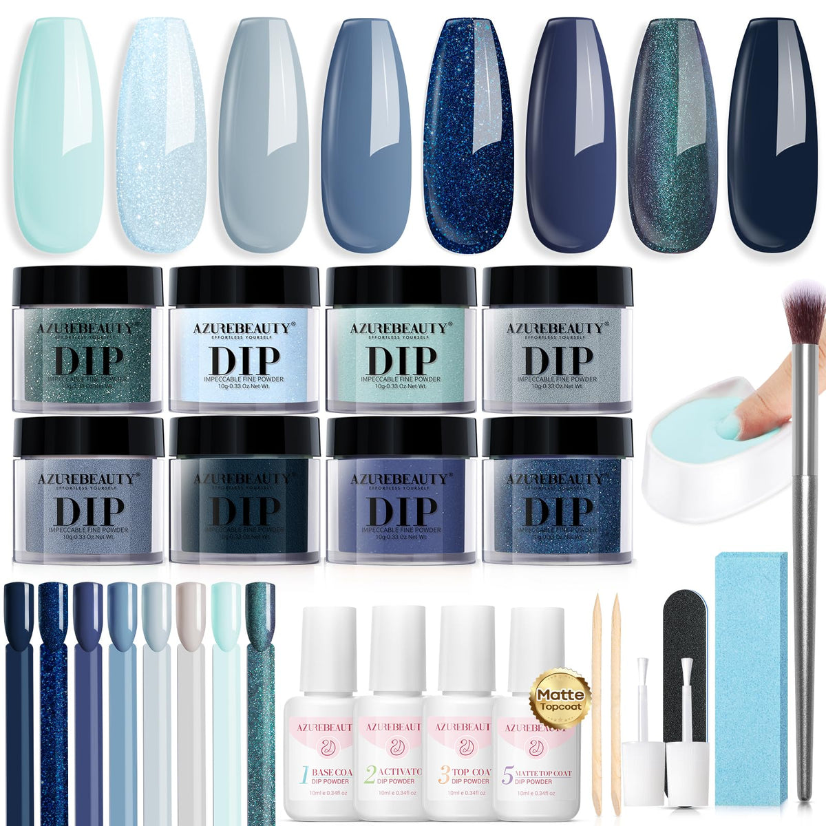 Kit de poudres à tremper AZUREBEAUTY avec 8 couleurs et accessoires