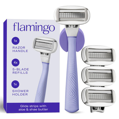 Kit de rasage Flamingo avec manche et 4 recharges, couleur lilas