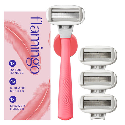 Kit de rasage Flamingo avec manche rose et accessoires
