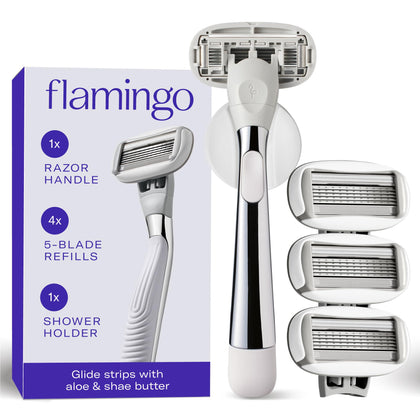 Kit de rasage Flamingo avec un rasoir et 4 lames dans un emballage élégant