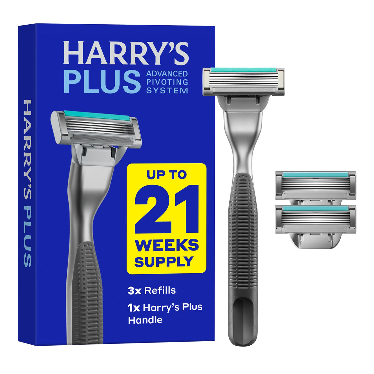 Kit de rasage Harry's Plus avec poignée en métal Onyx et trois cartouches de rasoir