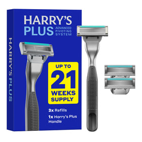 Kit de rasage Harry's Plus avec poignée en métal Onyx et trois cartouches de rasoir