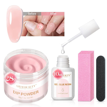 Kit de Réparation des Ongles AZUREBEAUTY avec Poudre Gel Rose et Colle