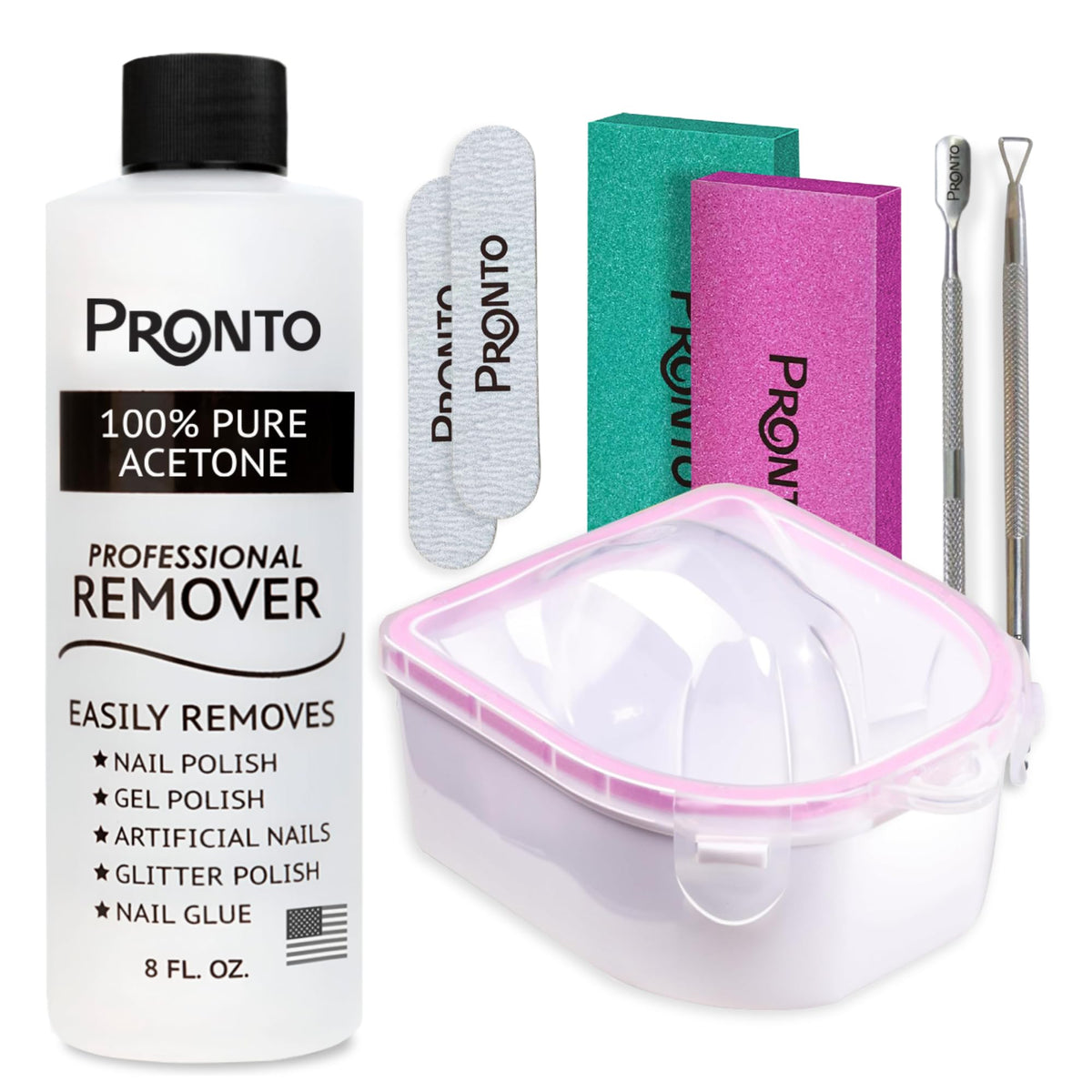 Kit de retrait de vernis à ongles Pronto avec acétone pure 8 Oz