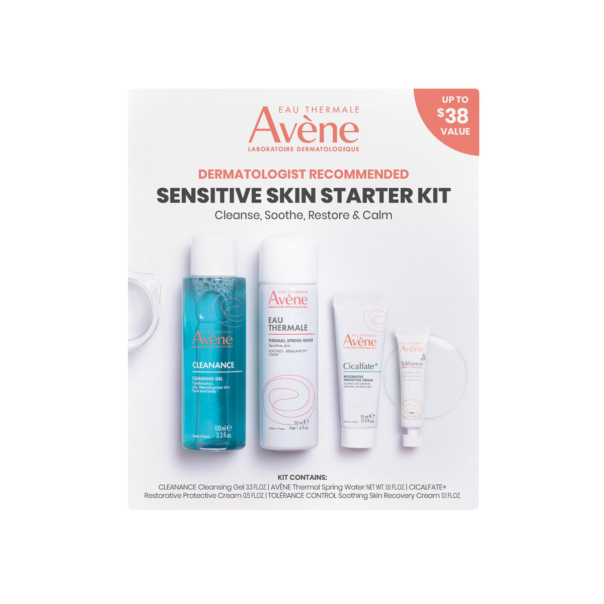 Kit de soins complet d'Eau Thermale Avène pour peau sensible, vue de face