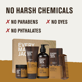 Kit de soins de barbe Every Man Jack sur une table en bois