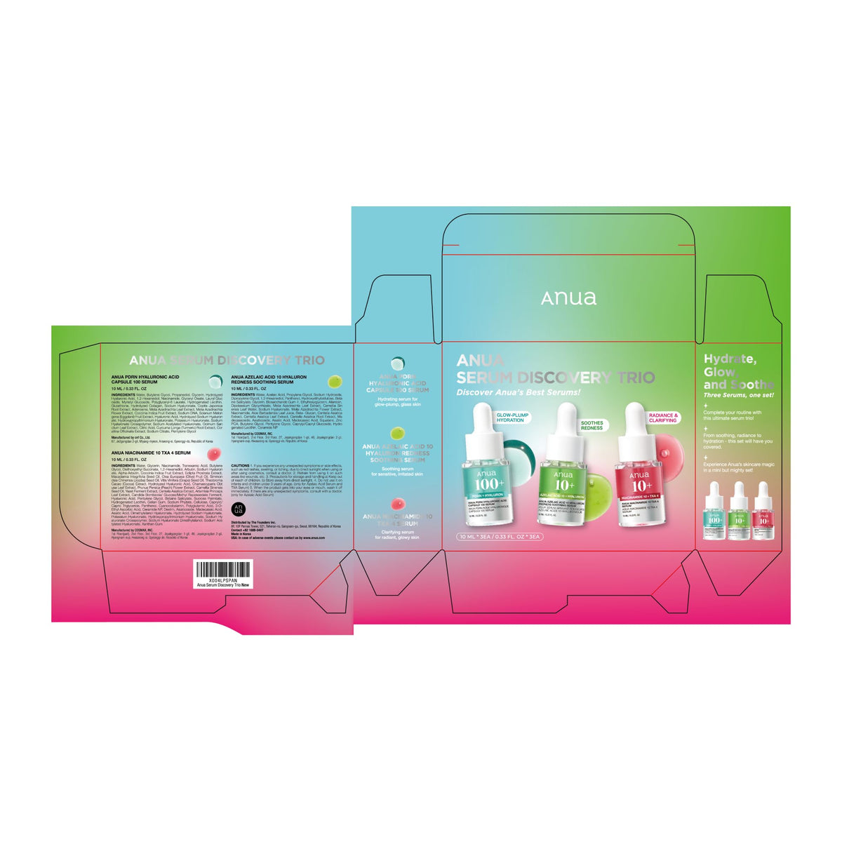 Kit de soins de la peau Anua avec sérums et instructions