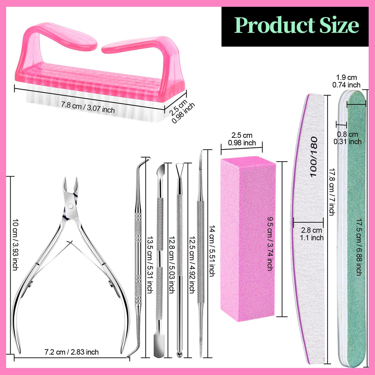 Kit de soins des ongles Fandamei avec tous les outils présentés