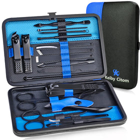Kit de soins Keiby Citom en acier inoxydable 18pcs, vue de l'étui ouvert