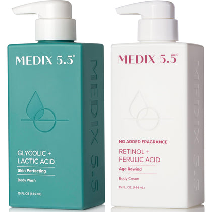 Kit de soins Medix 5.5 comprenant un gel douche exfoliant et une lotion corporelle au rétinol