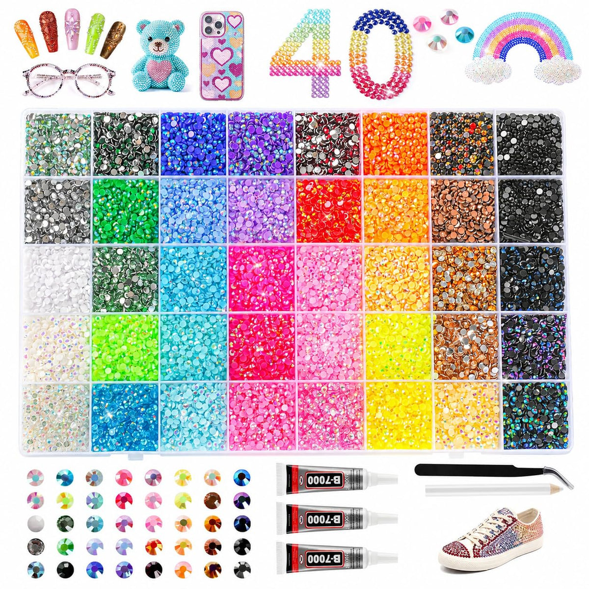 Kit de strass en résine Kdpuei avec 40 couleurs et outils