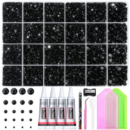 Kit de strass noir LOTWOW avec 35000 pièces et outils inclus