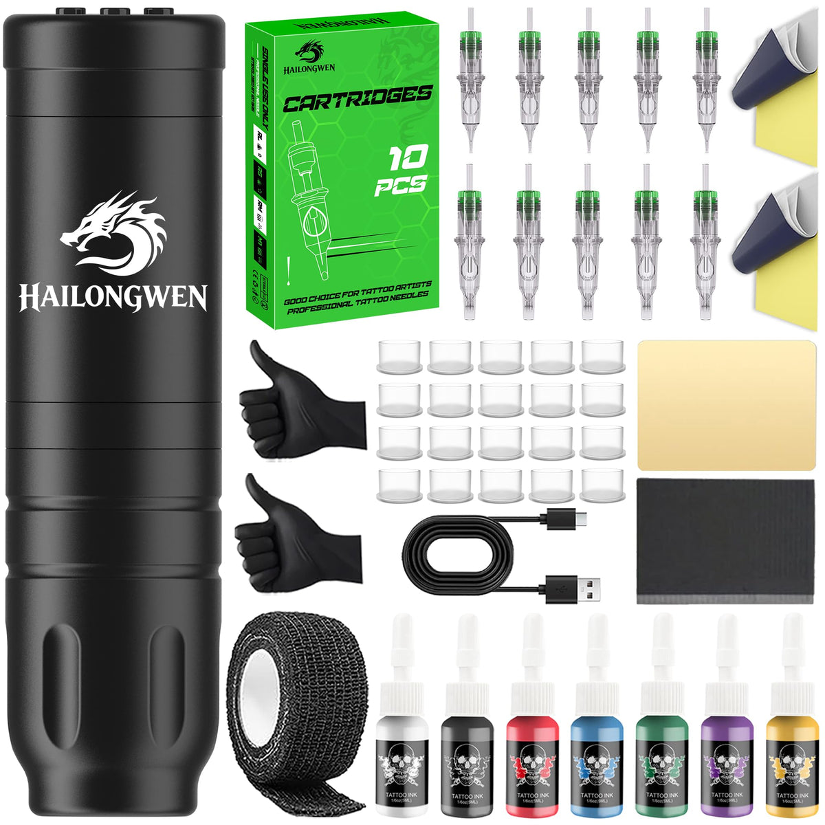 Kit de tatouage HAILONGWEN complet avec machine et accessoires