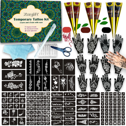 Kit de tatouage temporaire XWGLFT avec 191 pochoirs et 6 cônes