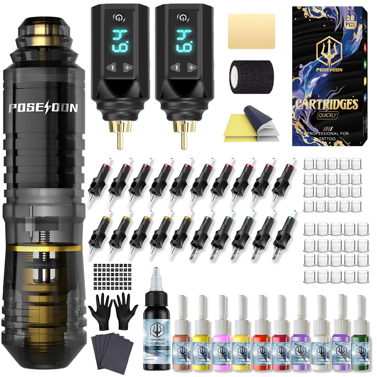 Kit de tatouage Vidattx Poseidon avec tous les accessoires inclus