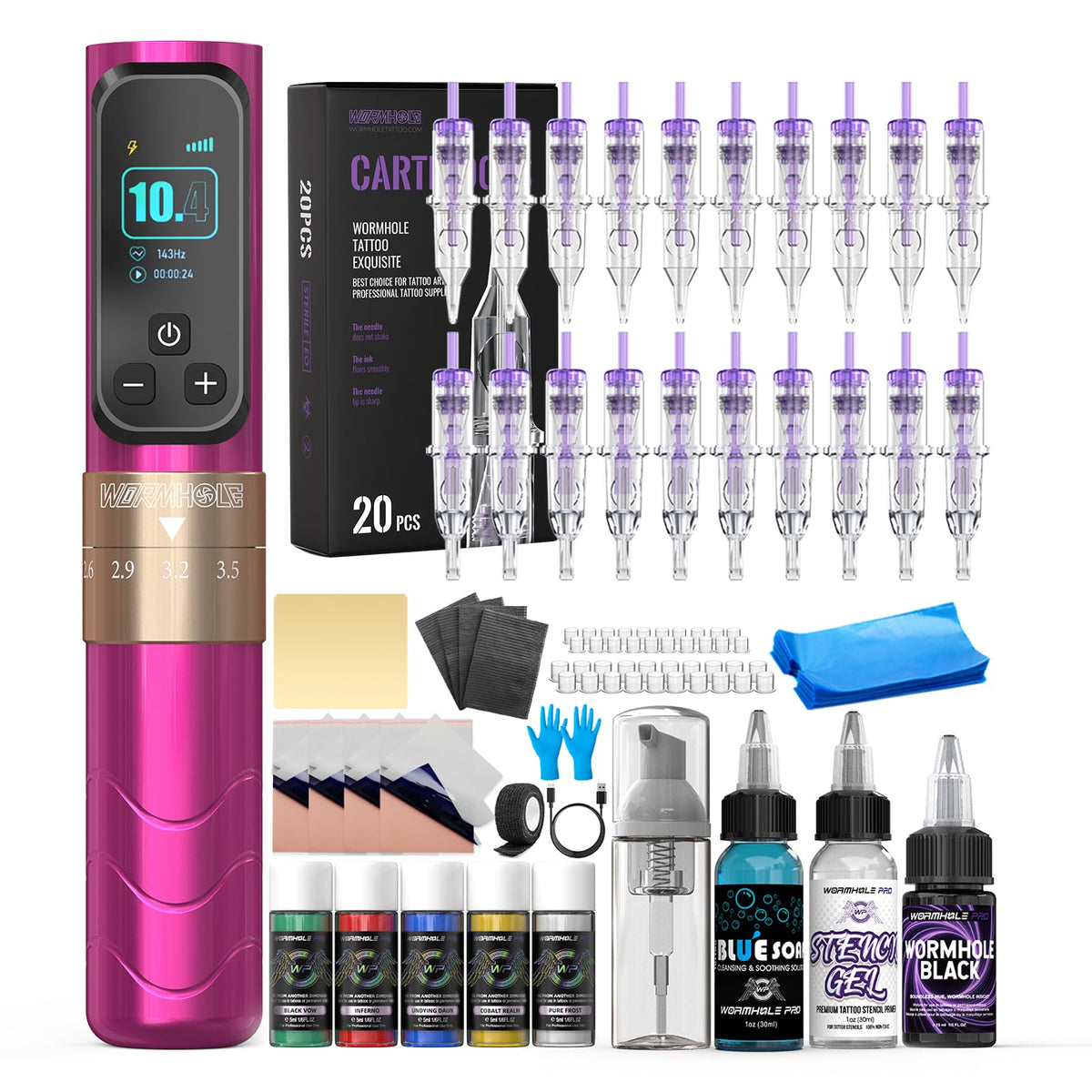 Kit de tatouage Wormhole avec stylo sans fil et accessoires complets