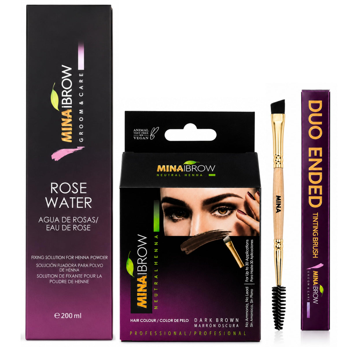 Kit de teinture au henné MinaiBrow brun foncé vue de face
